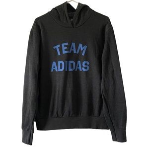 Adidas Team Pullover Hoodie Logo Hooded Sweatshirt Gray Blue Mens Medium